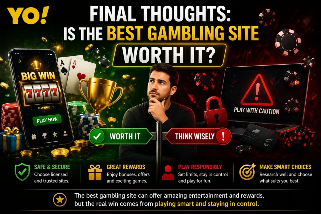 Final thoughts on best gambling site showing balance between rewards and risks in online betting