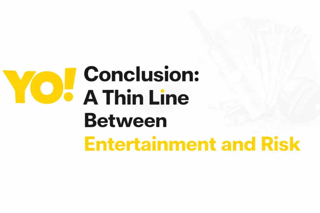 Cricket betting conclusion image showing thin line between entertainment and risk with YO logo