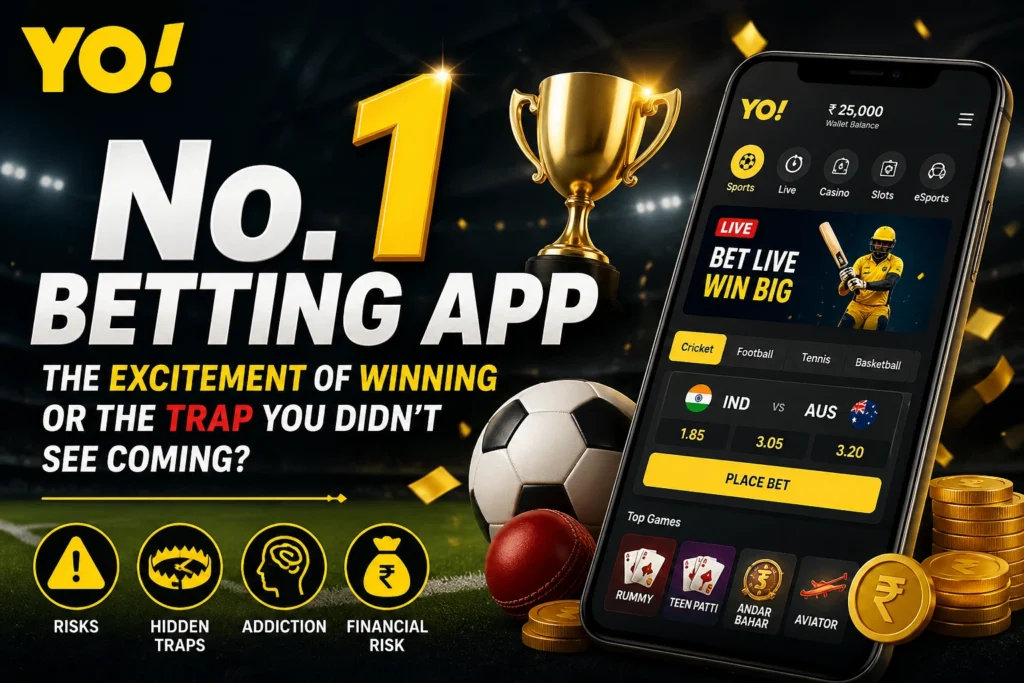 No. 1 Betting App banner showing winning excitement and hidden risks in online gaming